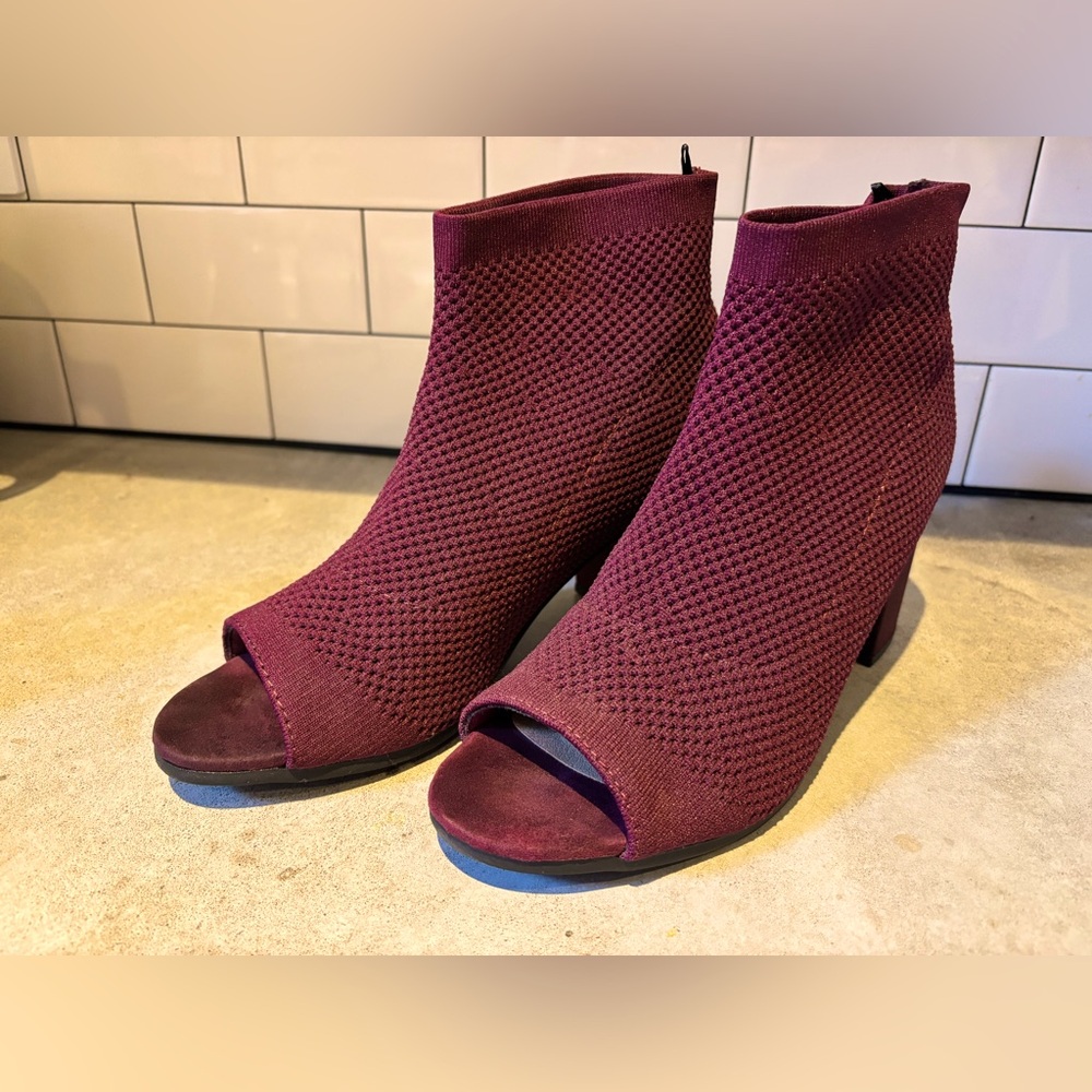 Maroon, open-toe booties by White Mt.